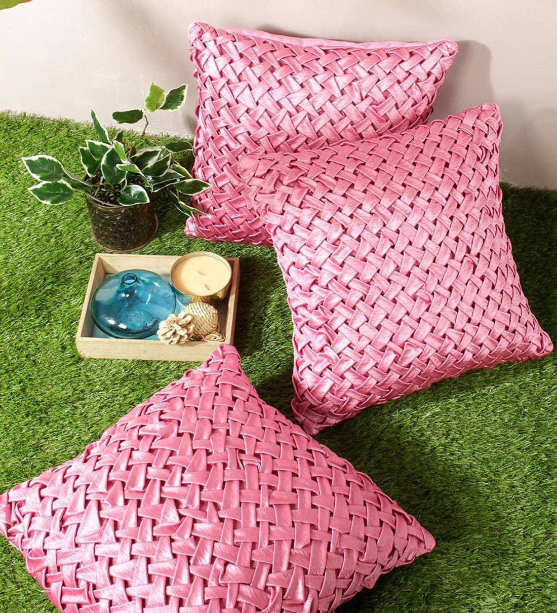 Buy Polyester Geometric Pattern 16x16 Inch Cushion Covers (Set Of 3) by