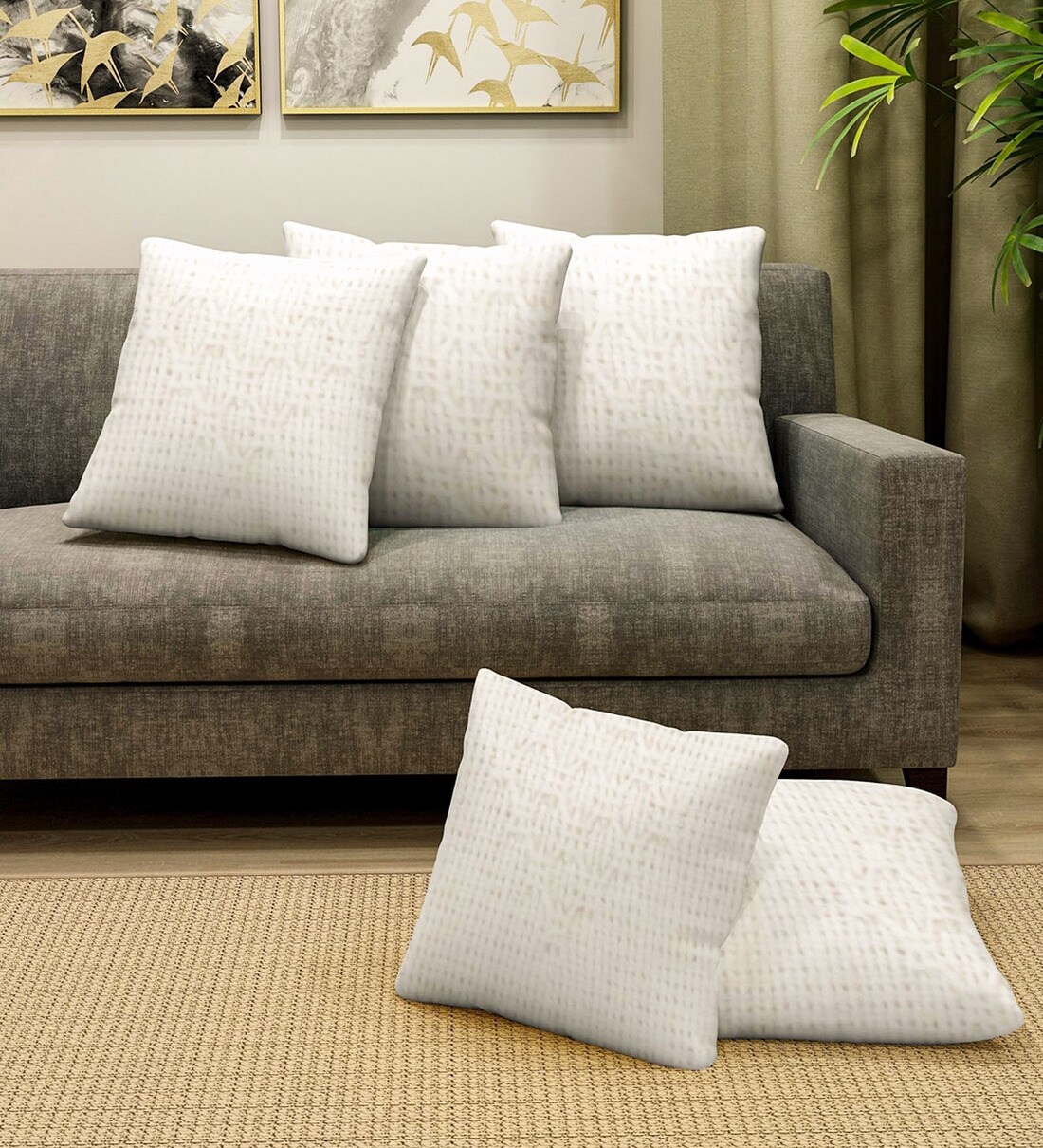 Buy Set of 5 Solid Cotton White Cushion Covers 12*12 Inches by Klotthe