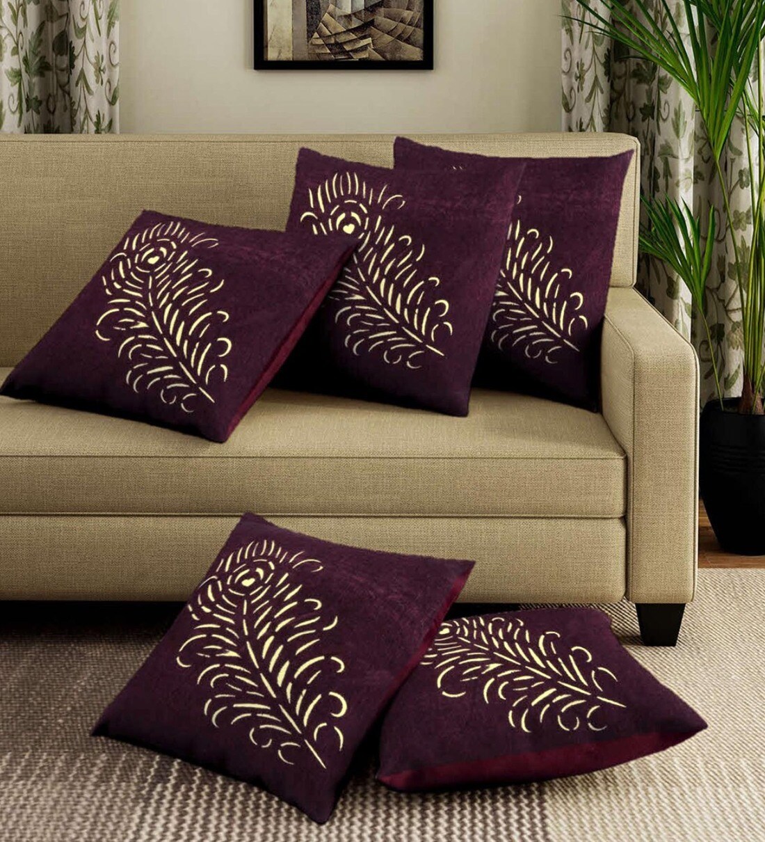Buy Traditional Pattern Velvet 16x16 Inch Cushion Covers By Romee