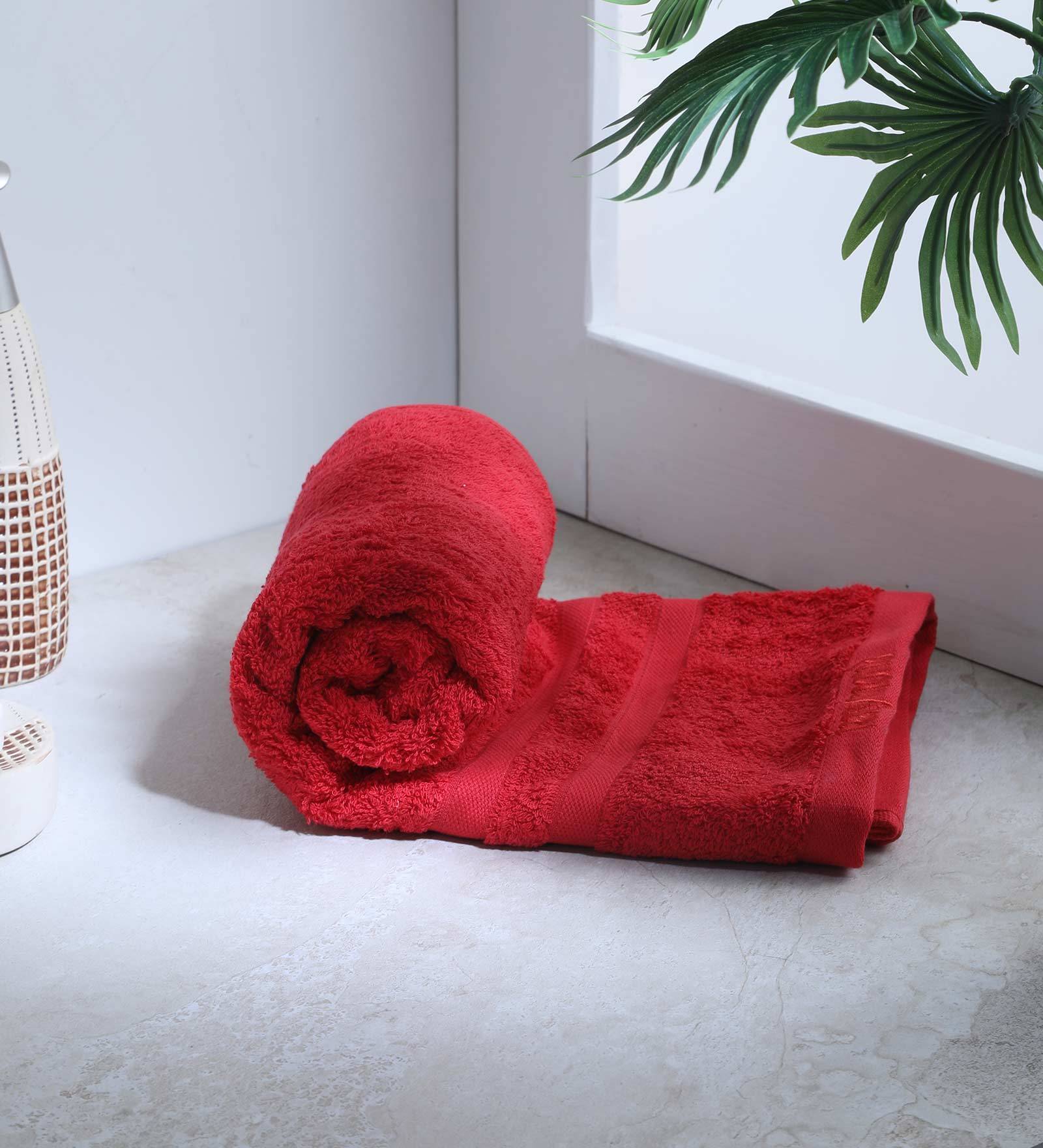 Buy Red Solid 500 GSM Cotton (Set of 2) Bath Towel by Raymond Home