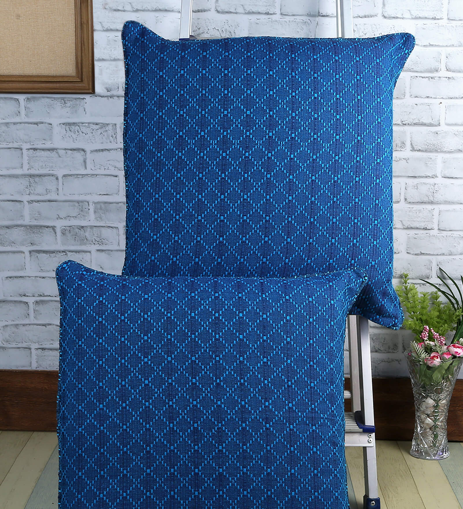 Buy Blue Traditional Cotton 24 x 24 Inches Cushion Covers (Set of 2) by