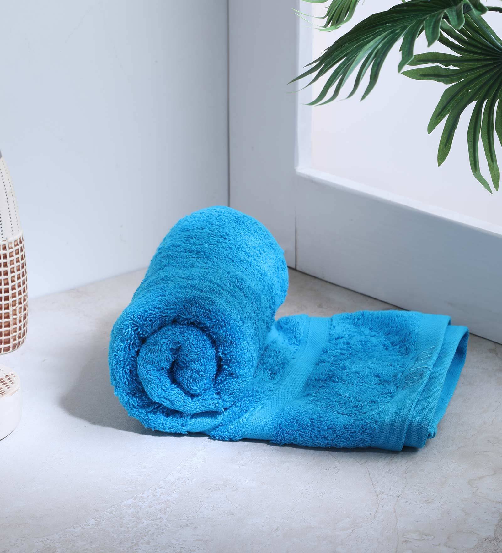 Buy Blue Cotton 500 GSM Bath Towels (Set Of 2) By Raymond Home Online Solid Colour Bath Towels