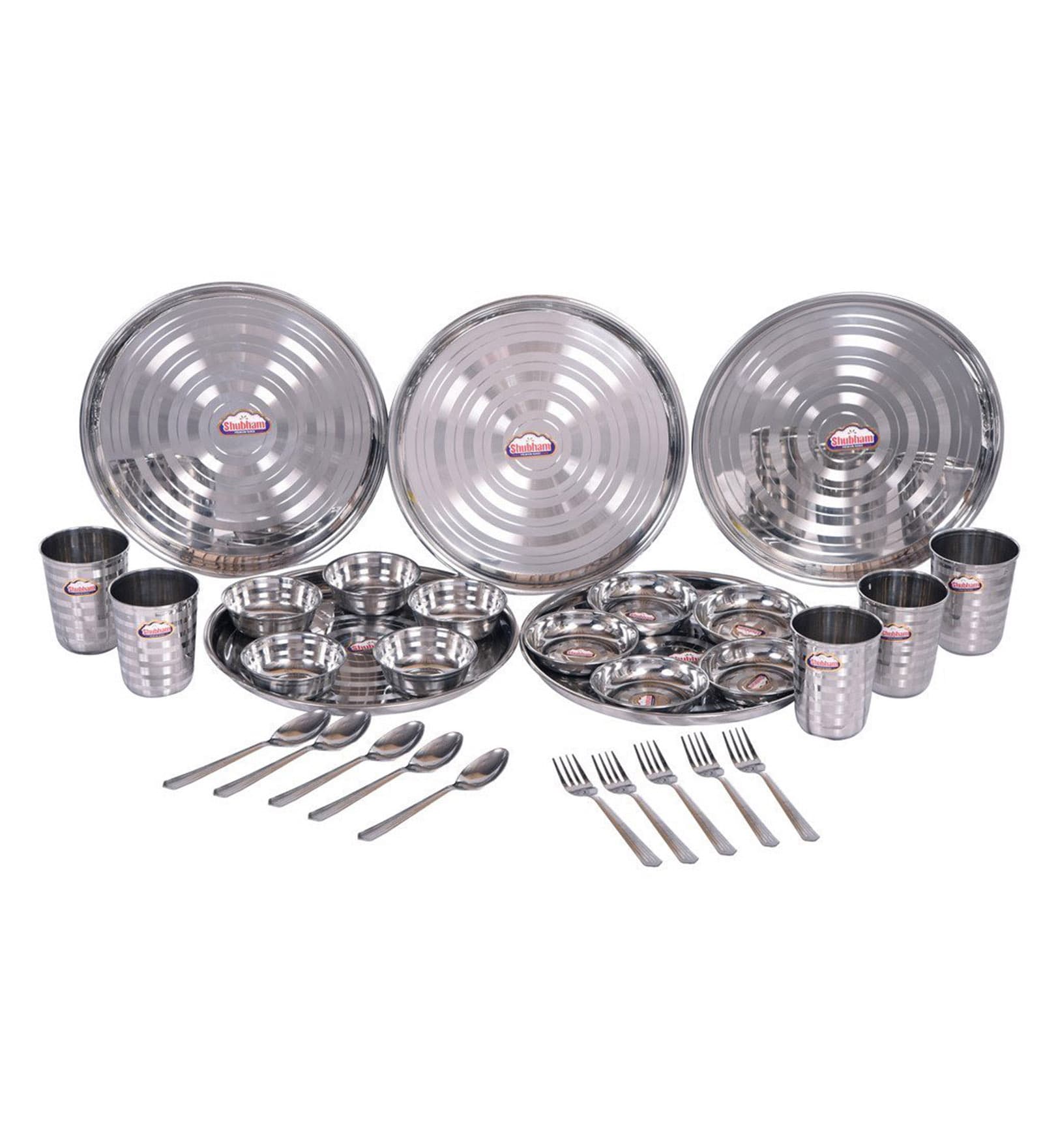 Buy Designer Stainless Steel Dinner Sets Set of 30 by Shubham Online