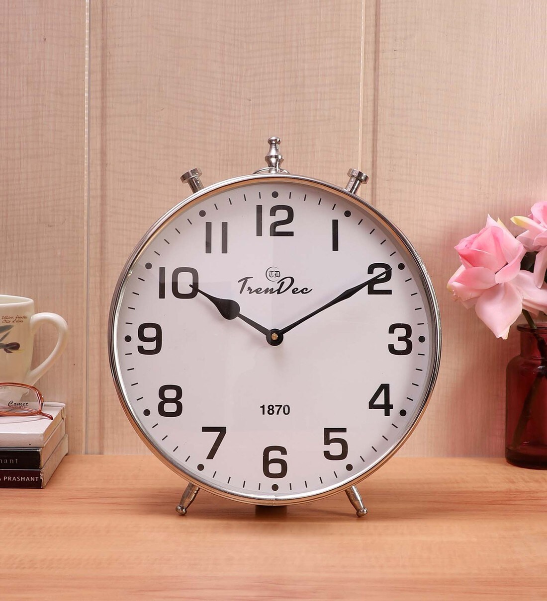 Buy Silver Metal Analog Table Clock By Trendec Online Table Clocks