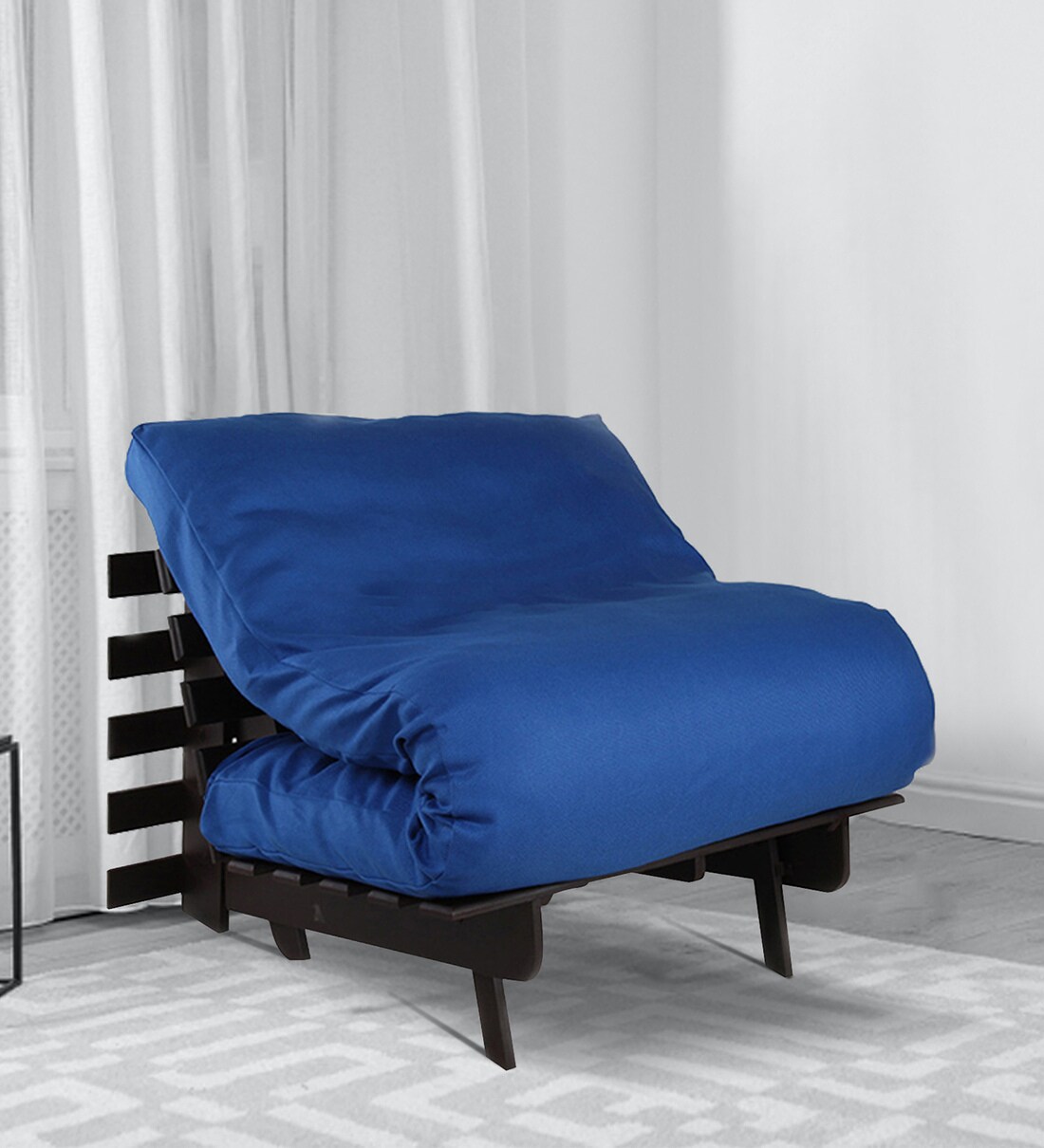 Buy Single Futon Sofa cum bed With Mattress in Blue Colour by ARRA