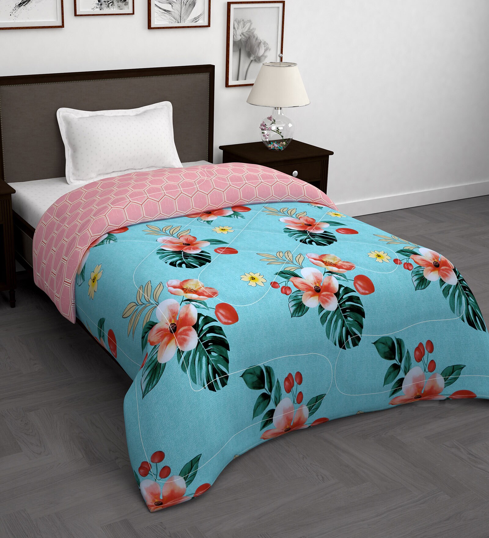 Buy Sky Blue Polyester 180 Mild Winter Single Bed Comforter by Story