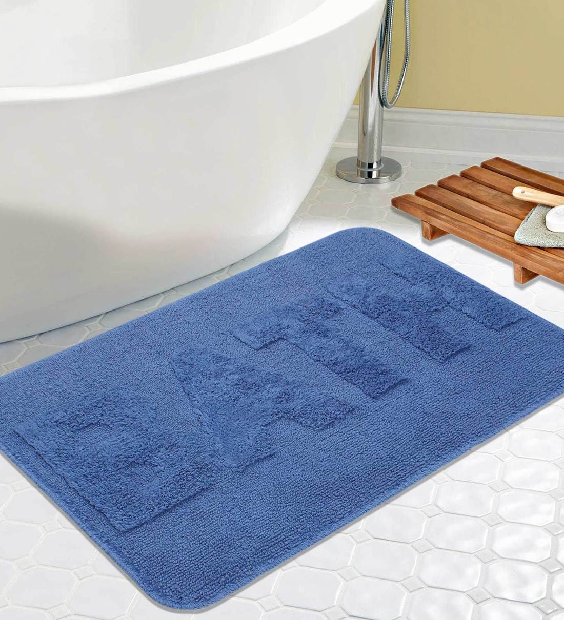 Buy Blue Slogan Cotton 32x20 Inches AntiSkid Bath Mat by Saral Home