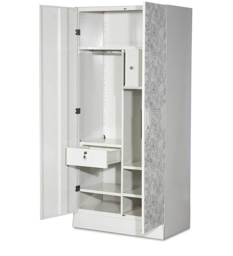 Buy Slimline Two Door Wardrobe with Locker & Drawer in Frost Grey Color