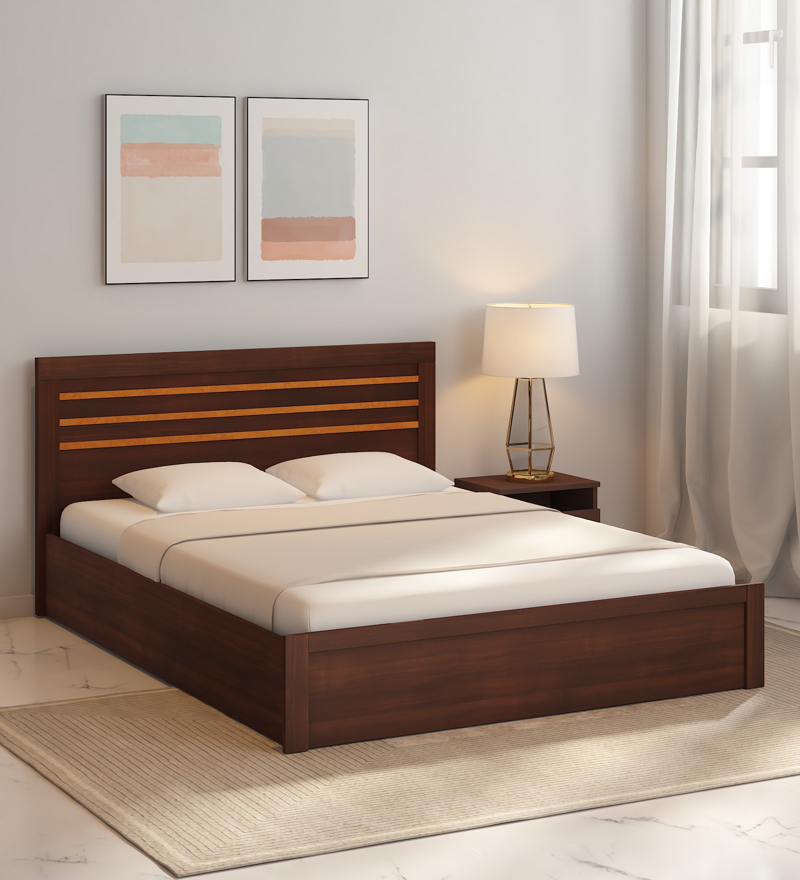 Buy Souma Queen Size Bed in Walnut Finish with Box Storage at 24 OFF
