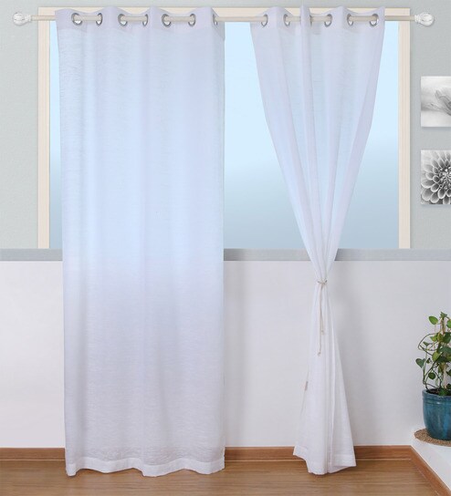 Buy Solid Colour Sheer 7 Feet Door Curtain By Marigold Online