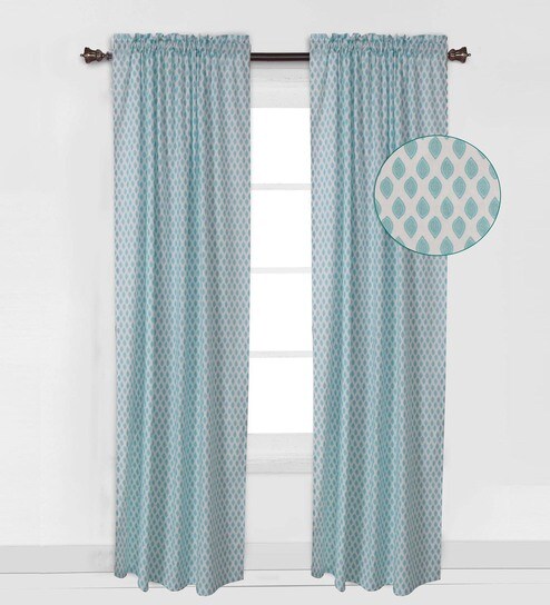 Buy Sophia Paisley Leaves Single Window Curtain In Blue Set Of 2