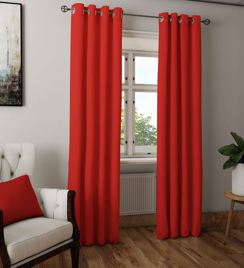 Buy Red Polyester 53 X 84 Inch Geomatics Black Out Door Curtains