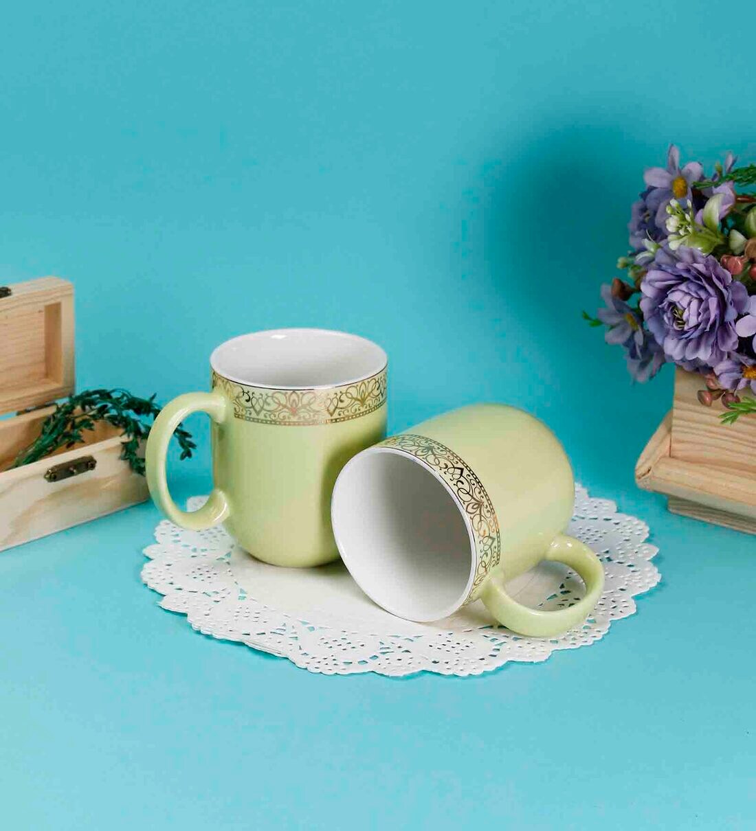 Buy Sparkle 200 ml Green Porcelain Tea Cup (Set of 2) by Vola at 32