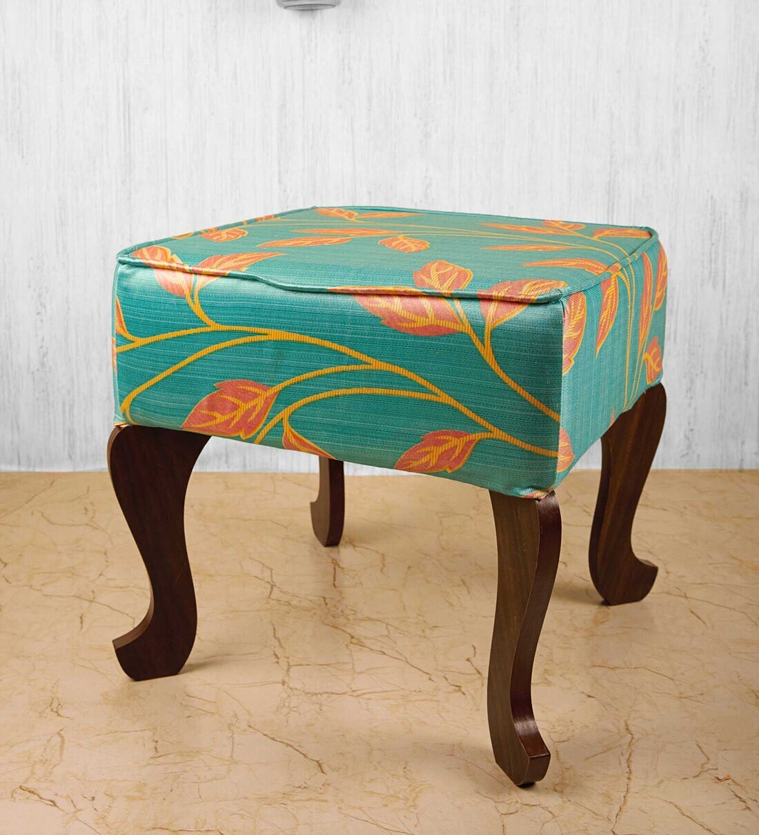 Buy Square Fabric Seating Stool in Light Blue Colour Online Traditional Seating Stools