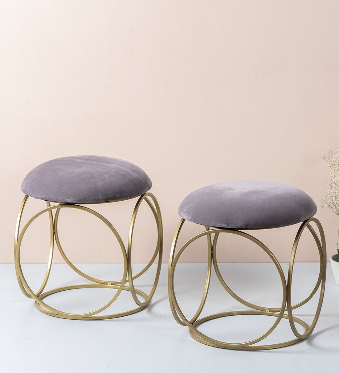 Buy Classic Velvet Seating Stools in Grey Color with (Set of 2) at 50 OFF by NestRoots Pepperfry