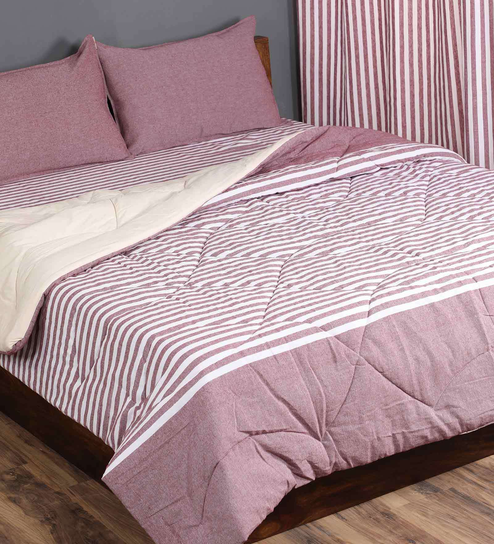 Buy Purple Striped 210 TC Cotton (Set of 6) Double Bed Bedding Sets by