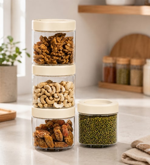Stack & Lock Square Plastic Containers - 600 ML (Set of 4, Clear)