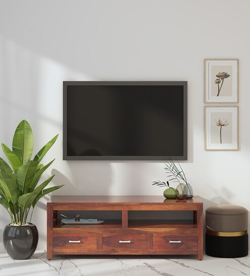 Buy Stigen Sheesham Wood TV Console in Honey Oak Finish for TVs up to ...