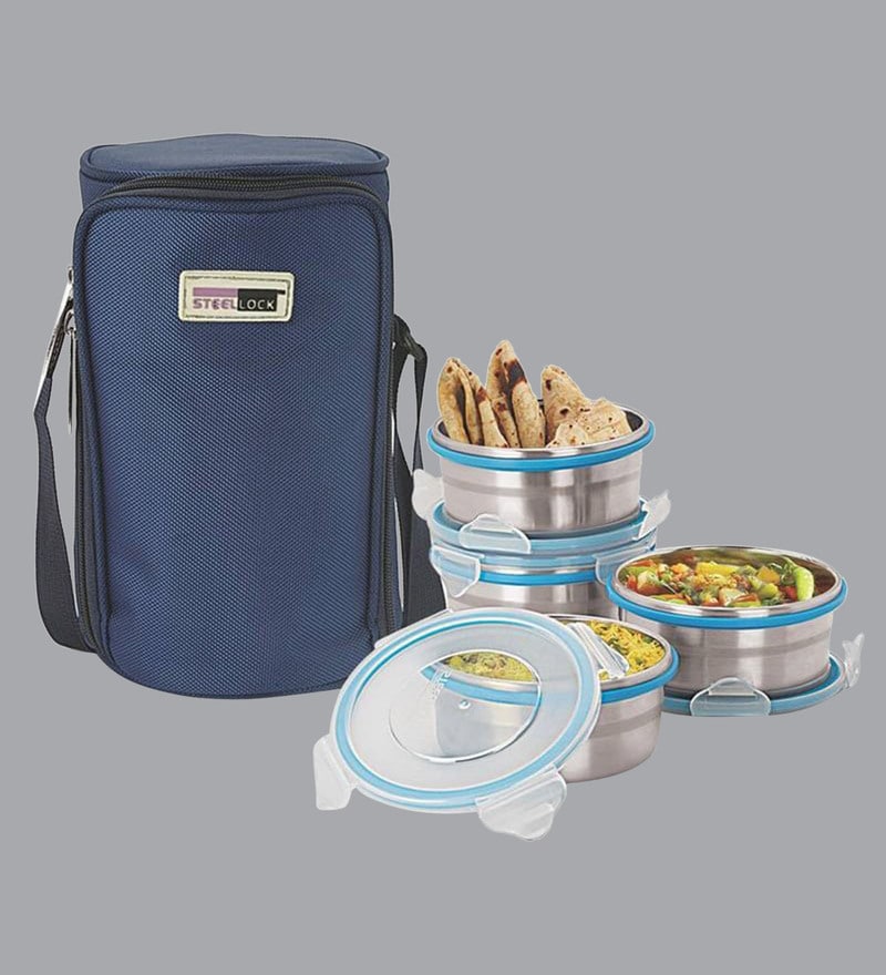 Buy Stainless Steel & Plastic 300Ml Tiffin Bag - Set Of 4 Online ...