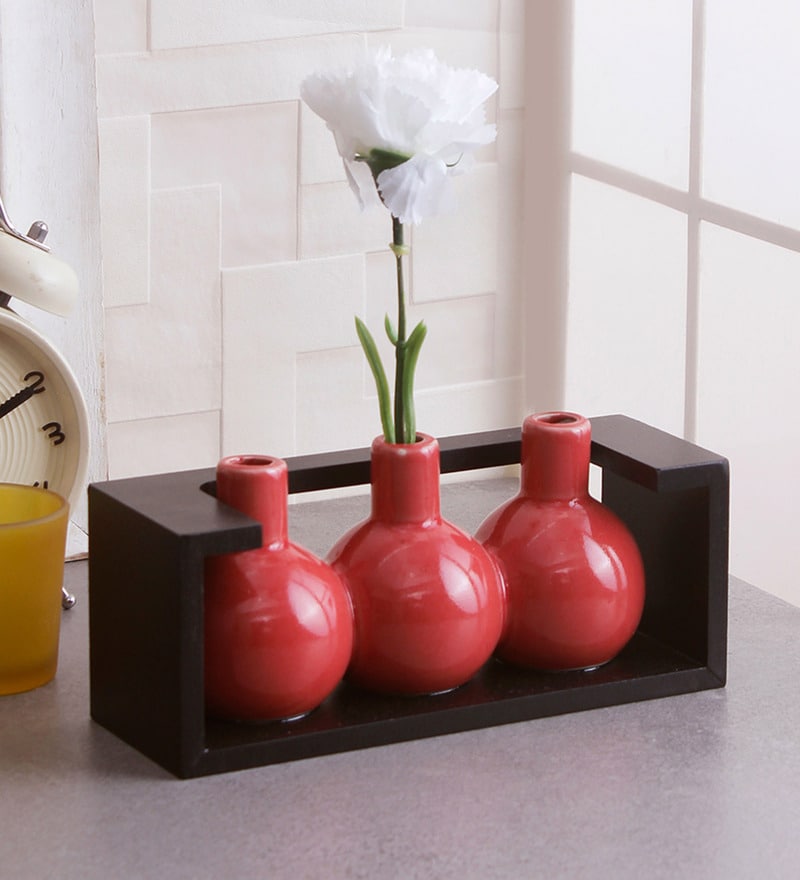 Buy Glazed Ceramic Vase In A Wooden Frame For Table D Cor 13 Cm