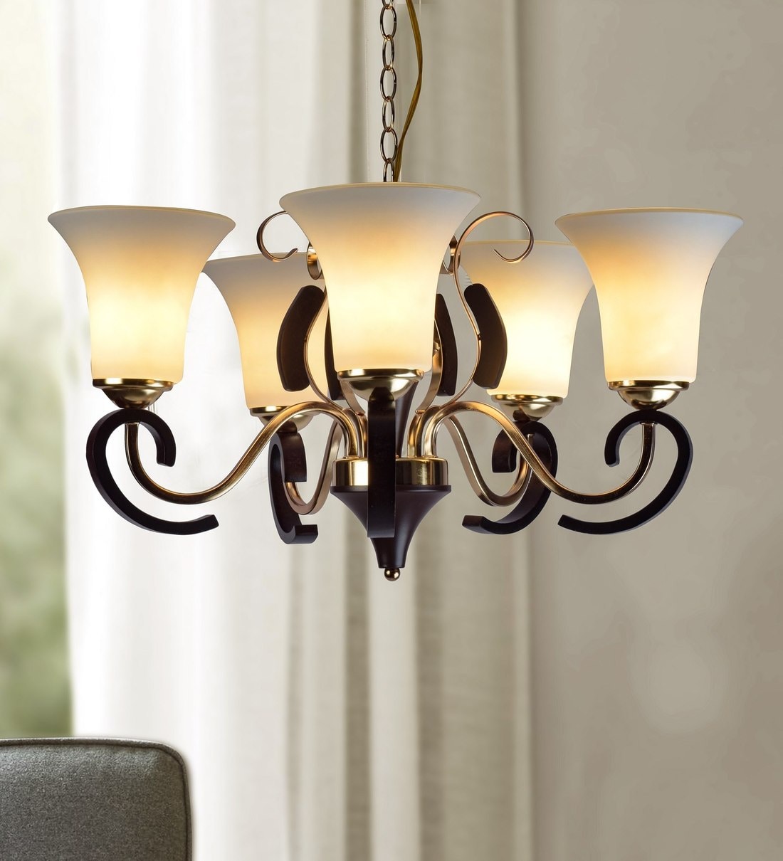 Buy Manchester Gold Glass Shaded Chandelier by Kapoor E Illuminations