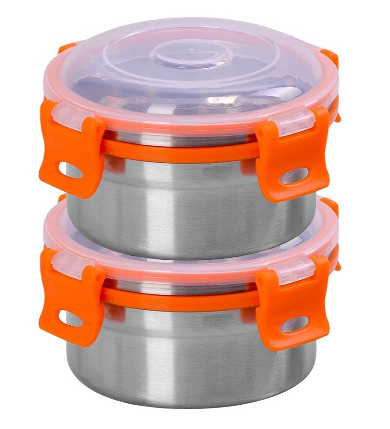 Buy 300ml Round Stainless Steel Container Set of 2 By Sumeet Online
