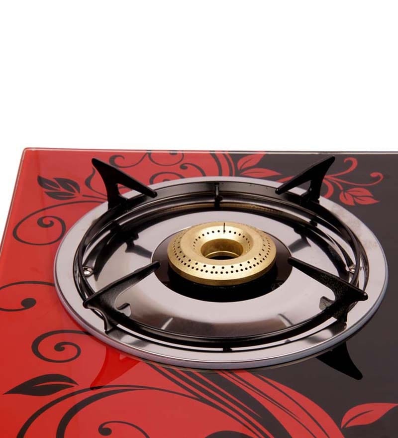 Surya 3 Burner Gas Stove With Auto Ignition Red Floral Design by Surya