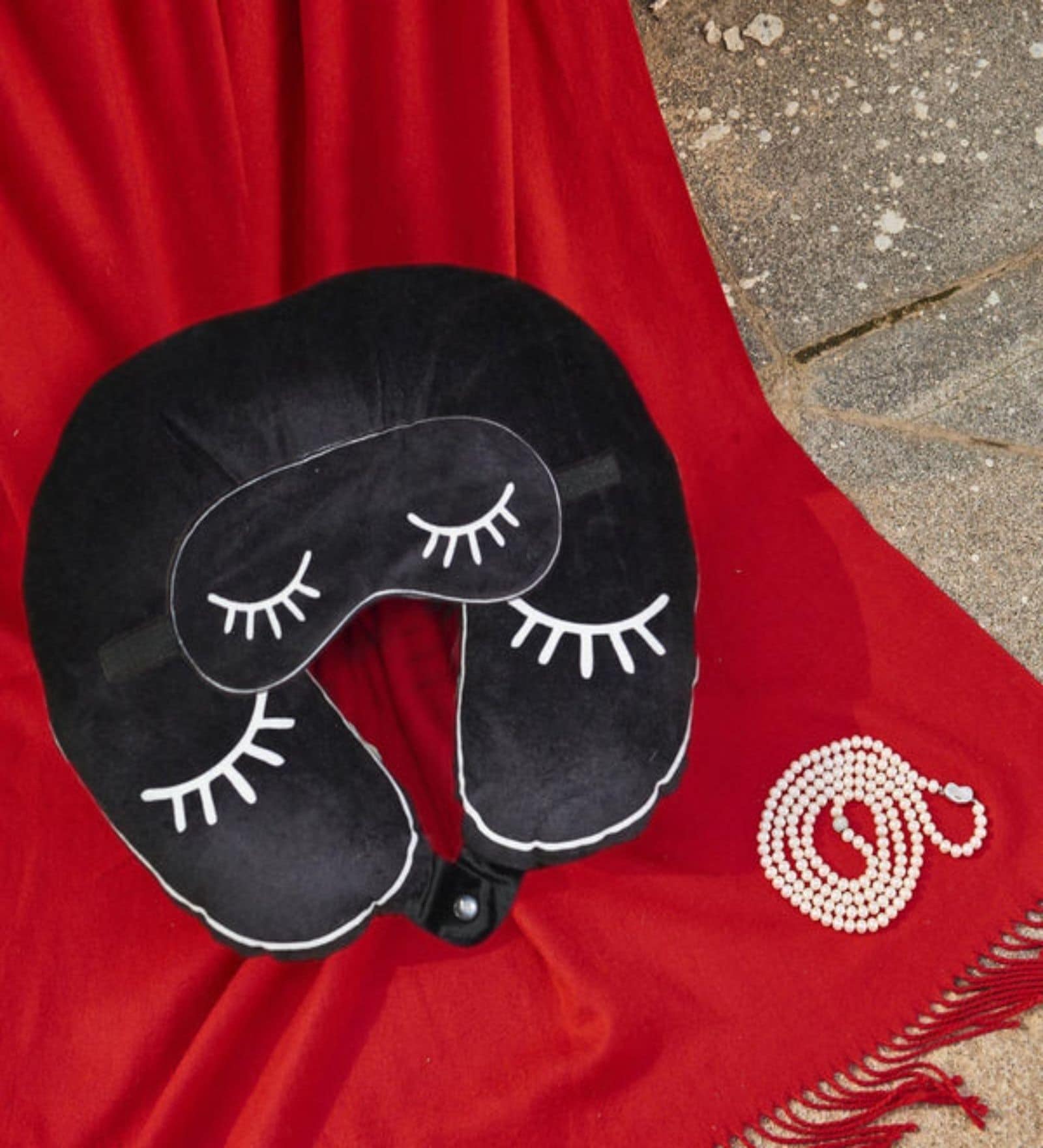 Buy Sweet Nap Black Memory Foam (Set of 2) Neck Pillow & Eye Mask by