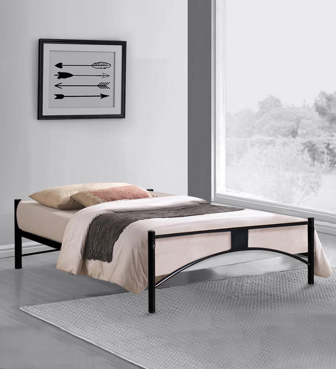 Buy Metallika Metal Single Bed in Black Finish Online - Modern Single ...