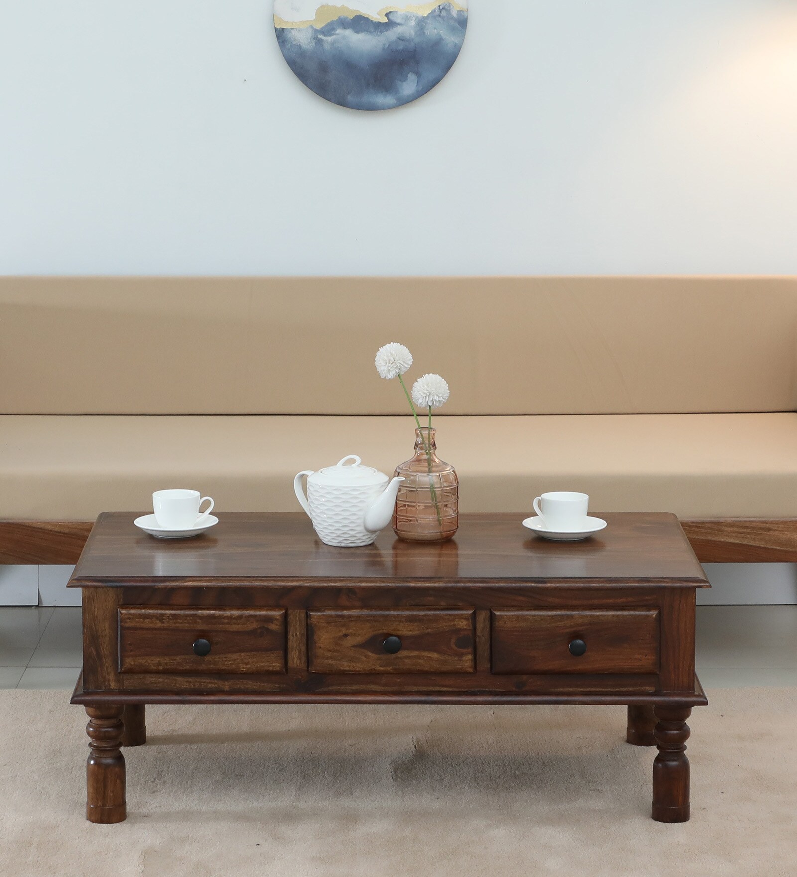 Buy Takhat Sheesham Wood Coffee Table In Provincial Teak Finish With ...