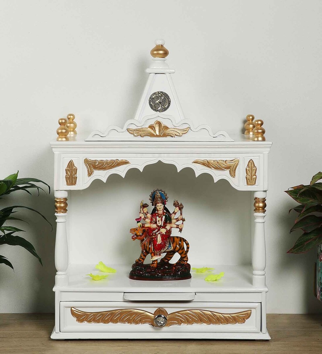 Buy Divya Prakostha Pooja Mandir Wall Mount In White Gold Limited