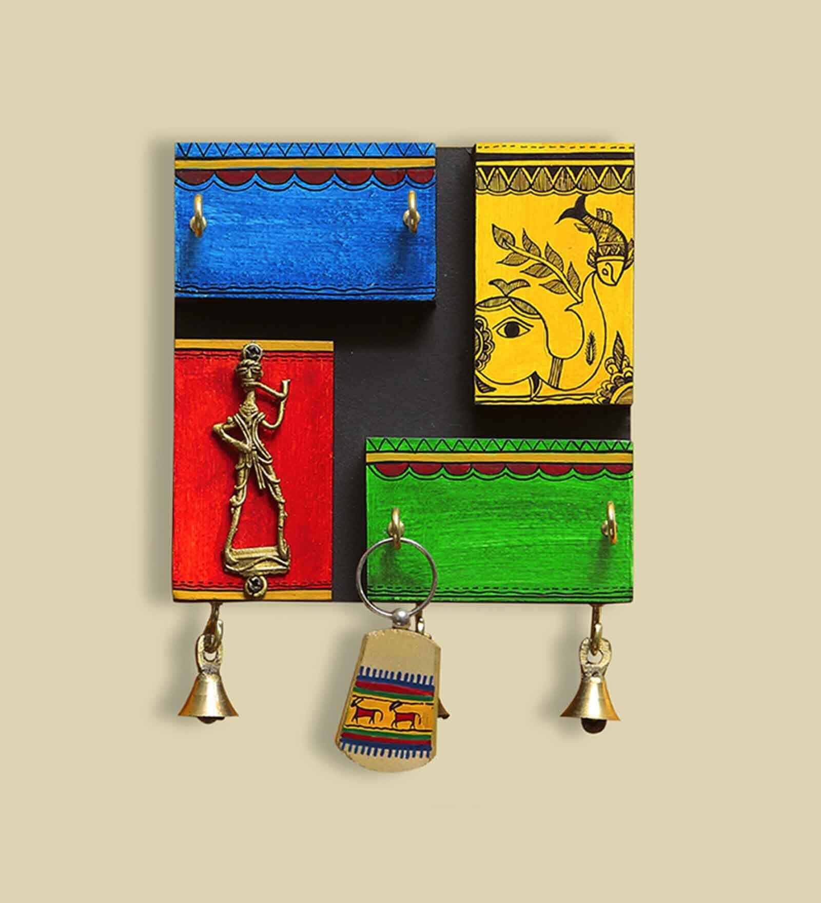 Buy Teak Wood Warli Hand Painted Key Holder Online Key Holders Key