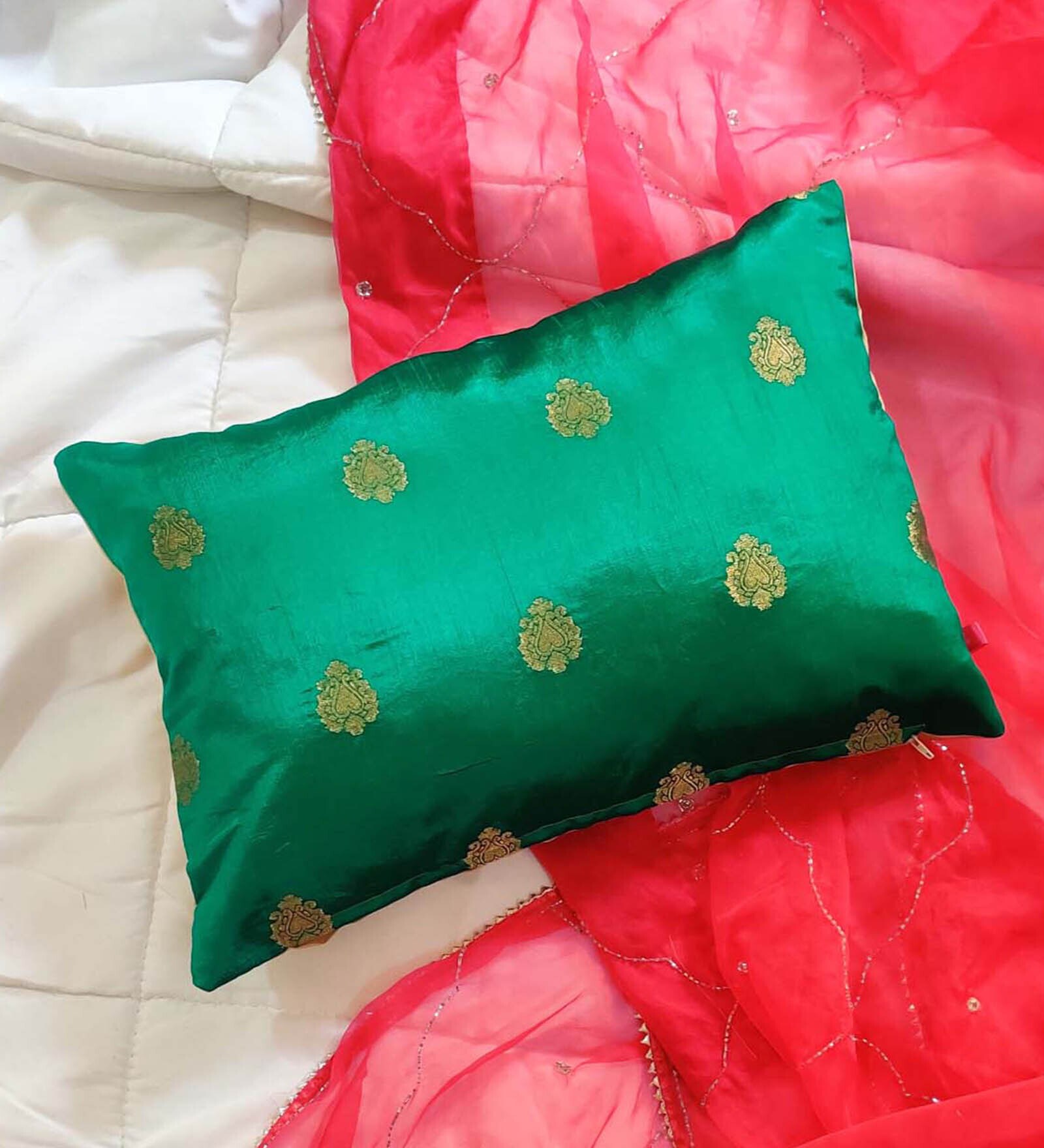 Buy Teal Traditional Poly Cotton 12 x 18 Inches Cushion Cover by Raffinee Online Traditional