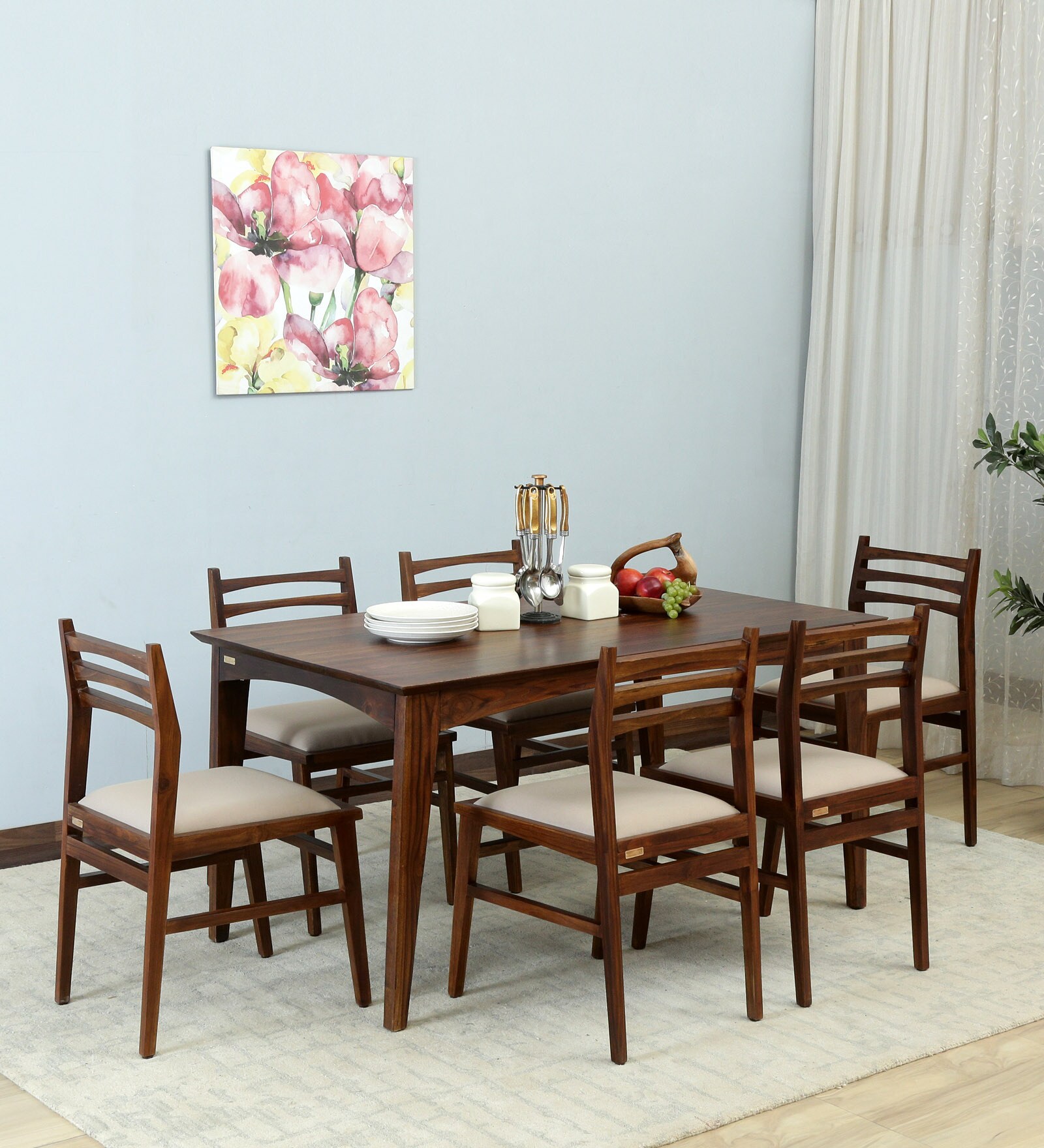 Buy Tectona Imported Latin Teak Wood 6 Seater Dining Set In Provincial ...