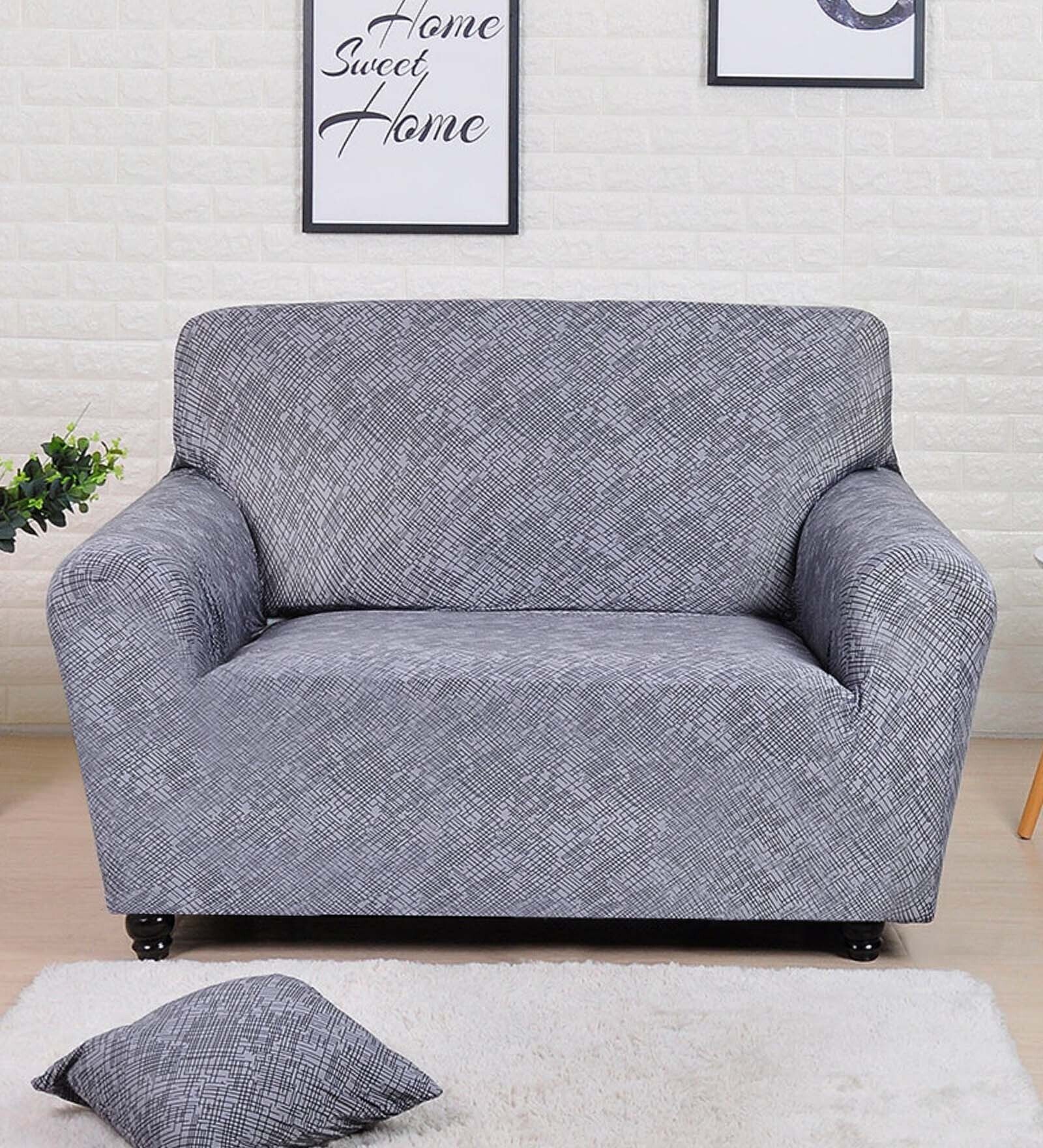 Buy Grey Fitted Polyester 73x79 Inches 2 Seater Sofa Cover by home Online Sofa Covers