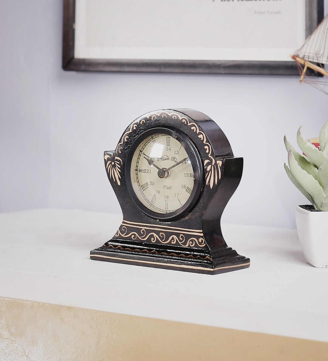 Buy Black Solid Fergal Wood Analog Table Clock Online Table Clocks
