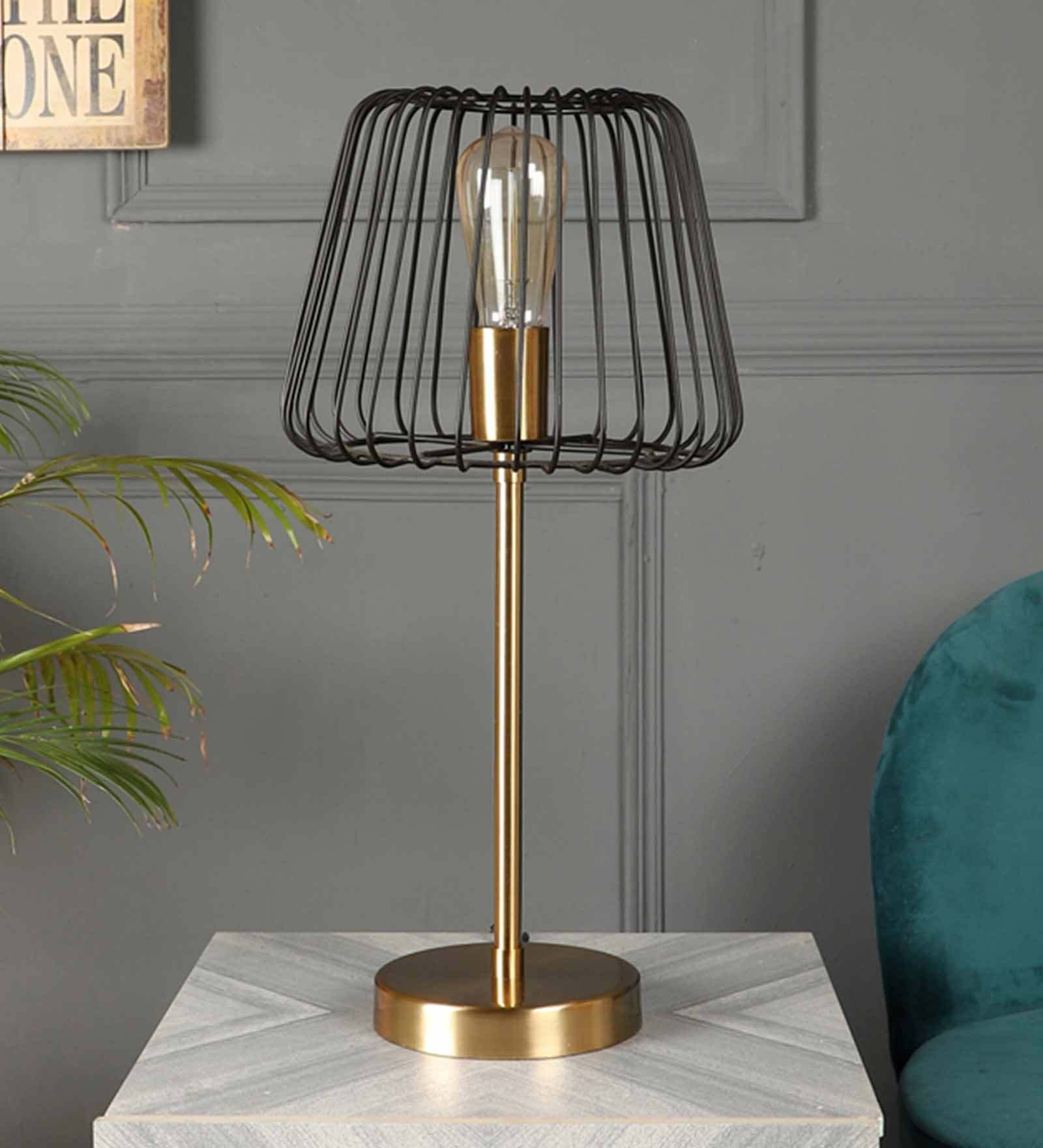 Buy Volga Black Iron Shade Night Lamp With Iron & Brass Base By Decor