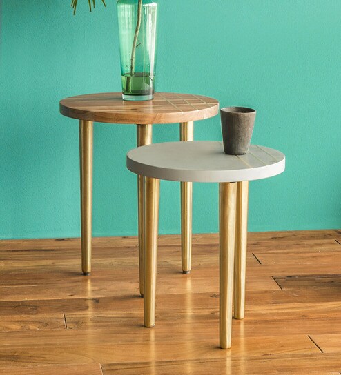 Buy Toshi End Table Set Of 2 In Natural Finish By Orange Tree Online Contemporary End Tables Tables Furniture Pepperfry Product