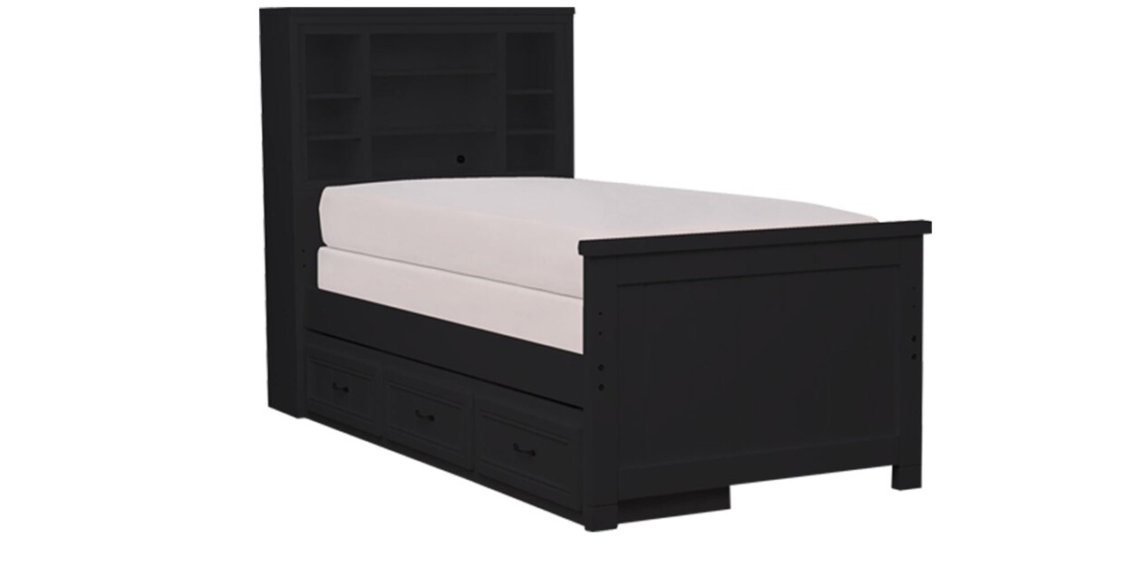 Buy Transitional Panel Single Bed with Storage And Units in Black Color