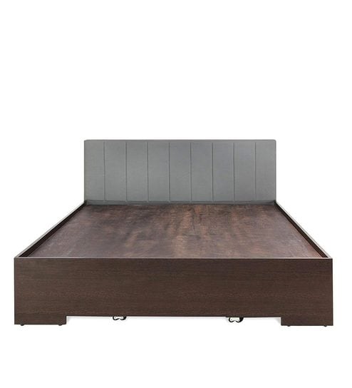 Buy Troy Queen Size Upholstered Bed With 2 Storage Drawers In Grey
