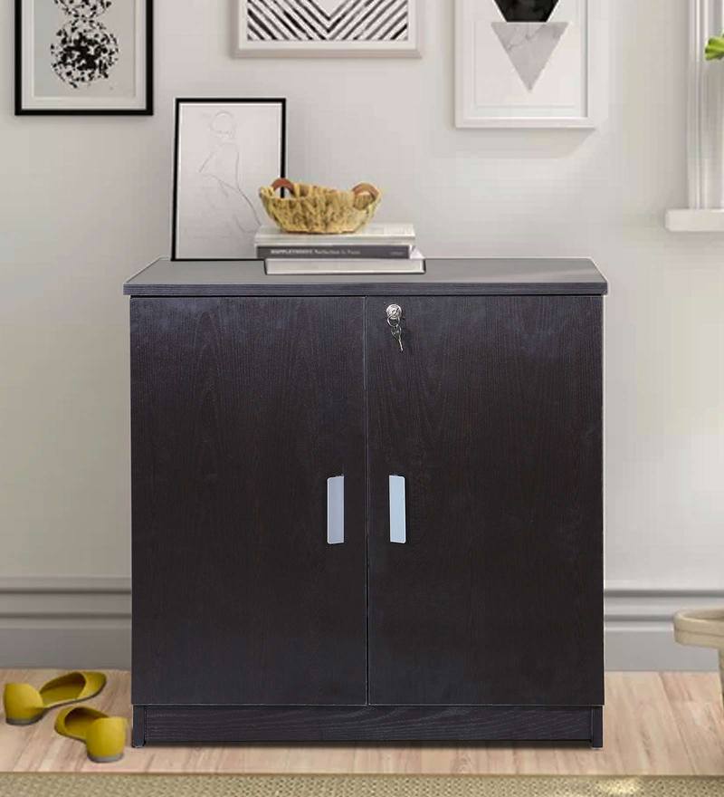 Buy Dmitri Two Door Shoe Rack With Drawers In Walnut Finish By