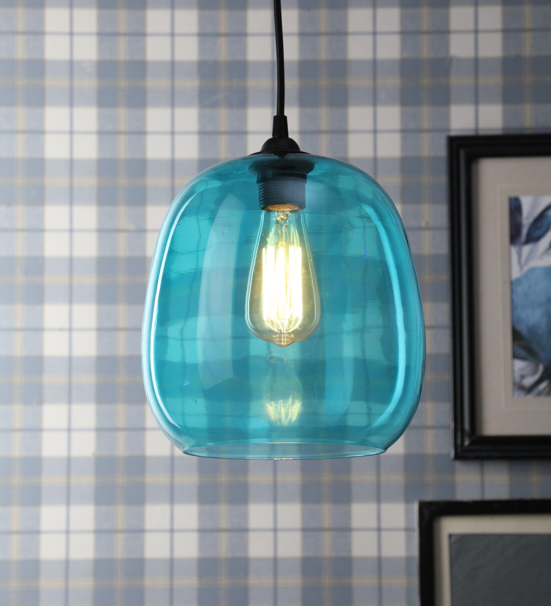 Buy Nico Blue Glass Hanging Light by TUNEHOME Online Dome Hanging