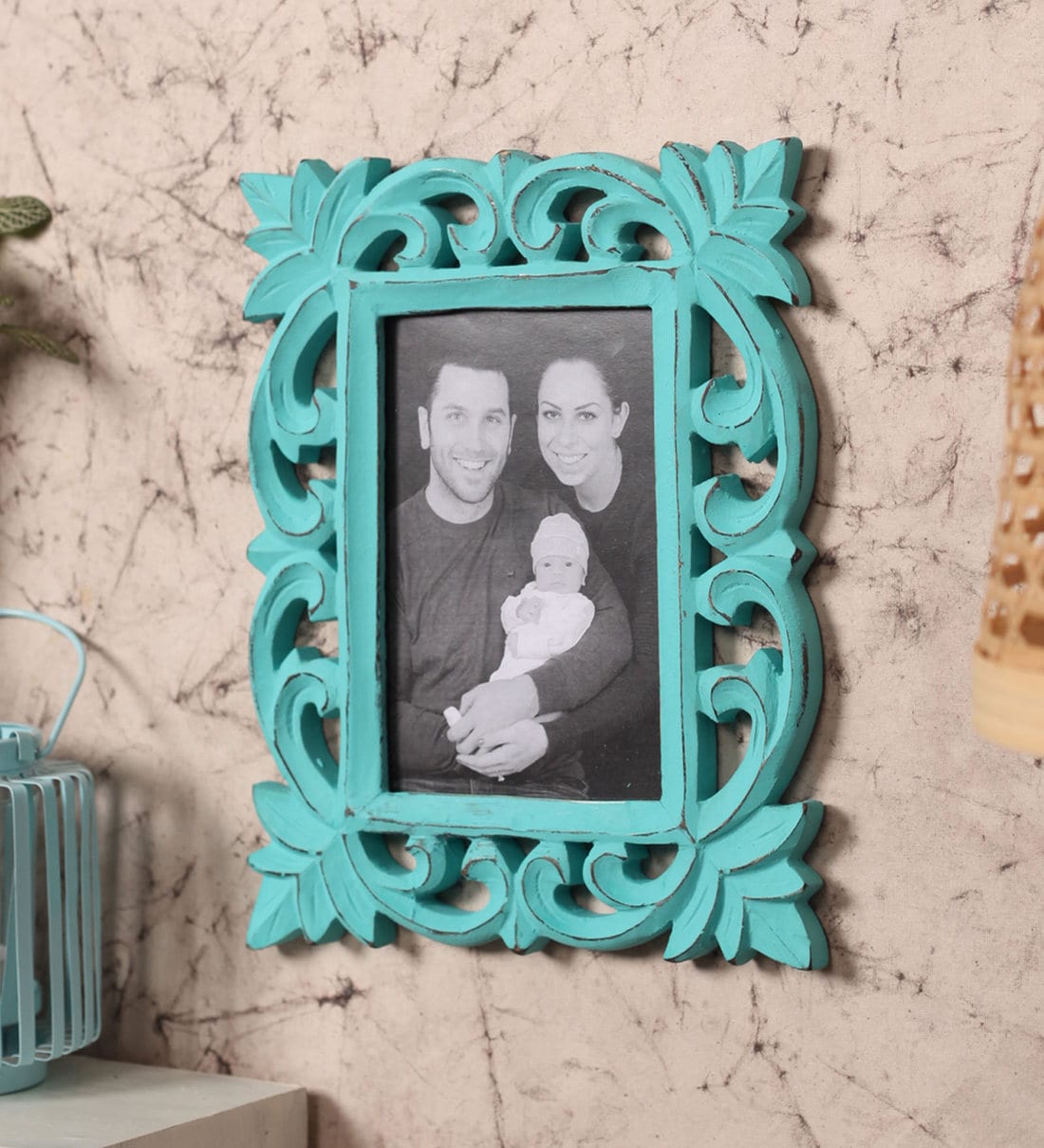 Buy Turquoise Wooden Handcrafted Vertical Wall Hanging Photo Frame By