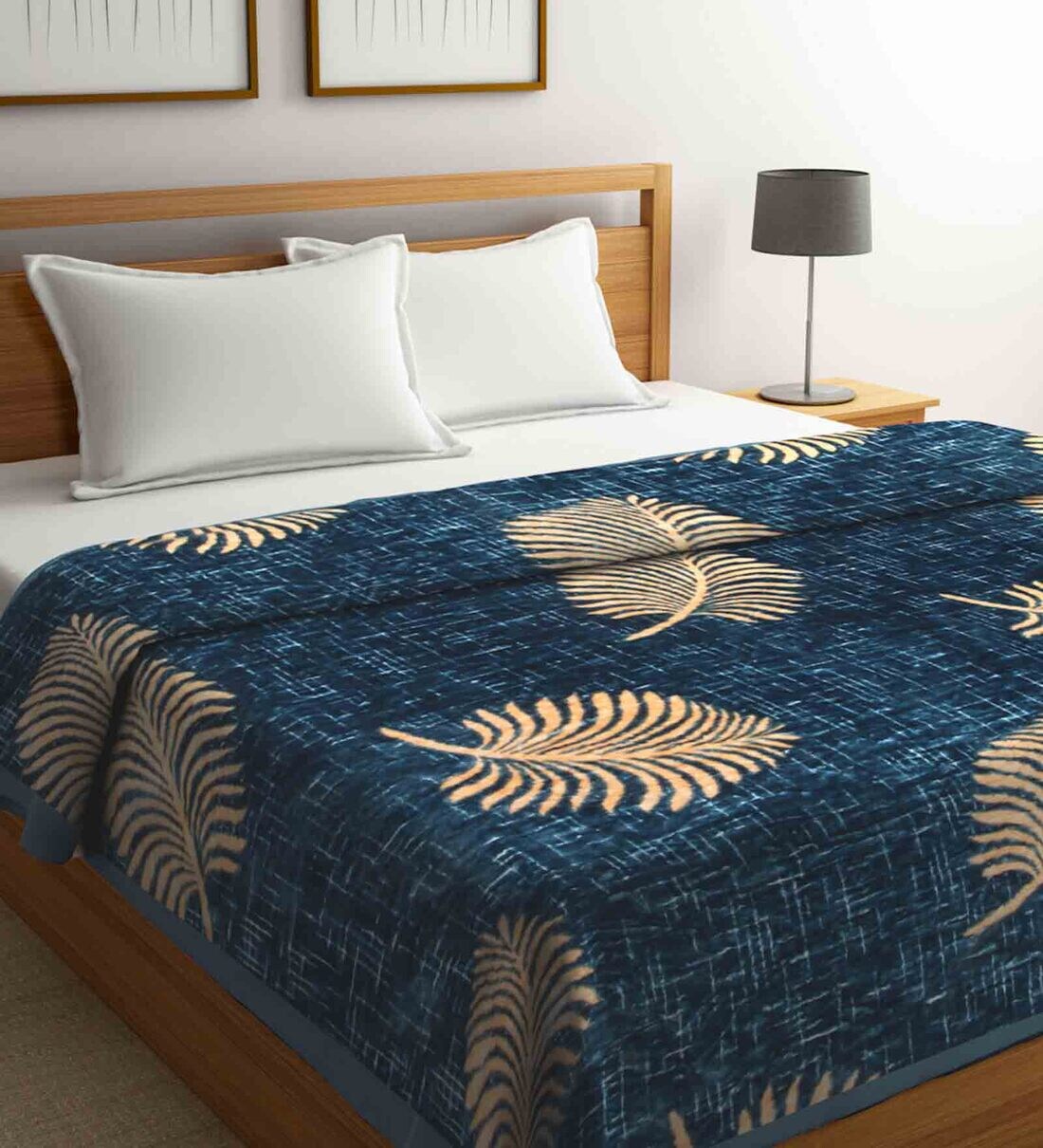 Buy Turquoise Wool Floral 1000 GSM Heavy Winter Double Bed Blanket by