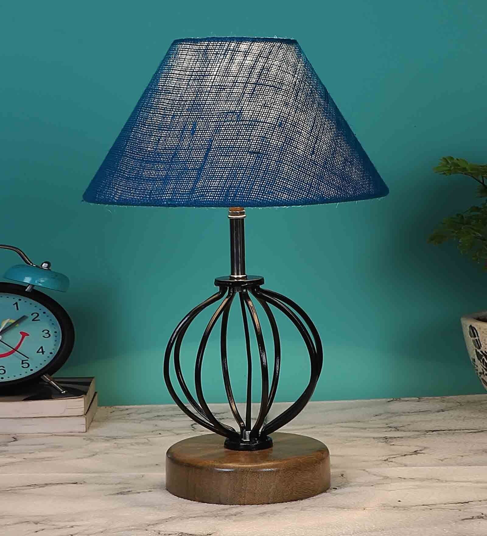 Buy Turqouise Shade Table Lamp With Shade Table Lamp With Wood & Iron ...