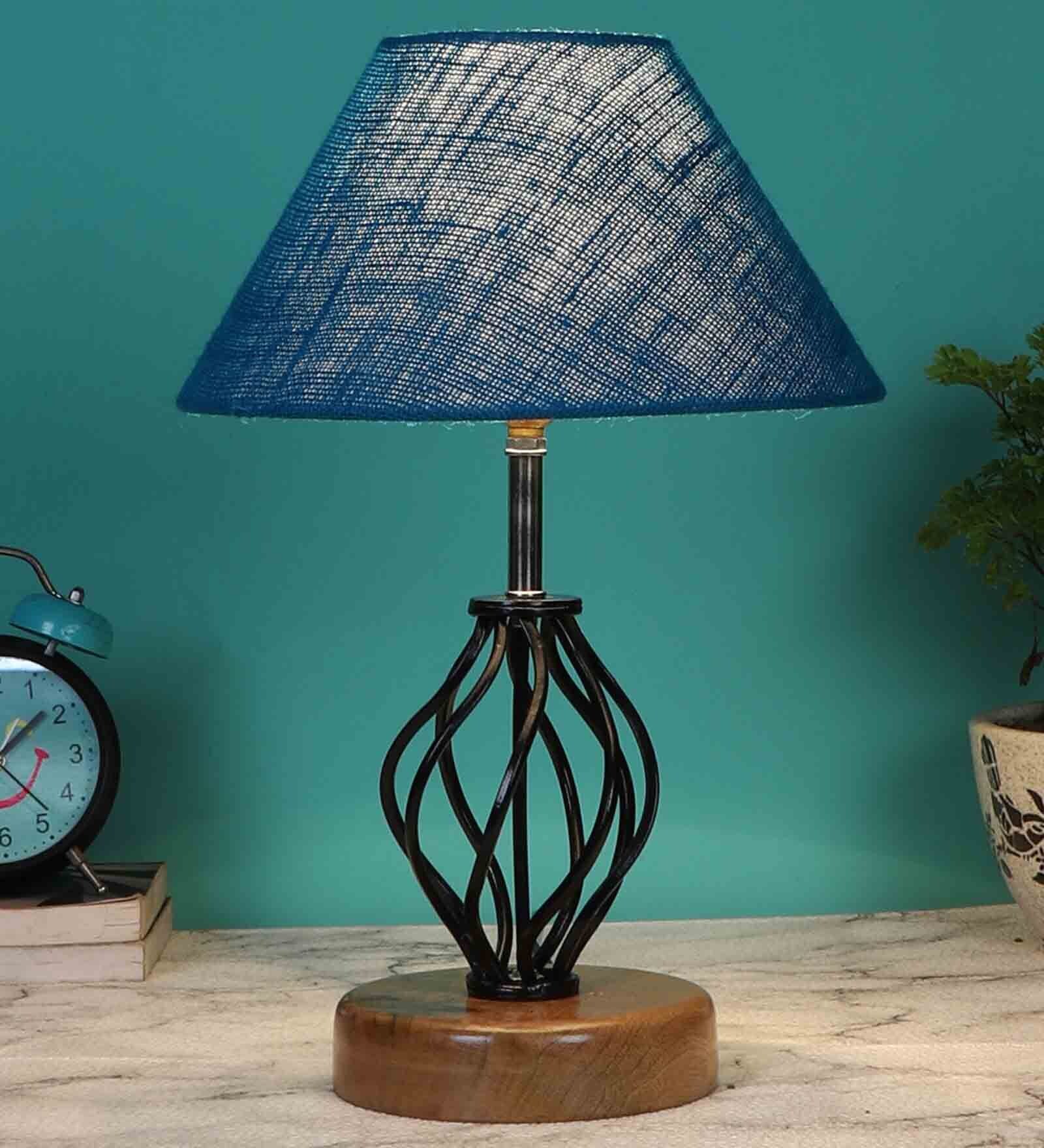 Buy Turqouise Shade Table Lamp With Shade Table Lamp With Wood & Iron ...