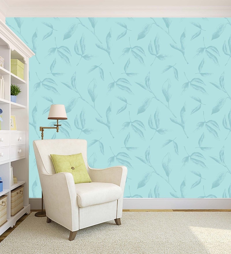 Turquoise Color Palm Leaf Bedroom Wallpaper Murals