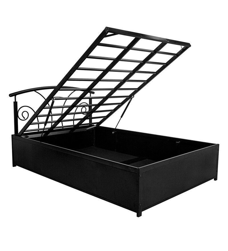 Buy Twin Bed with Hydraulic Storage in Black Colour by FurnitureKraft