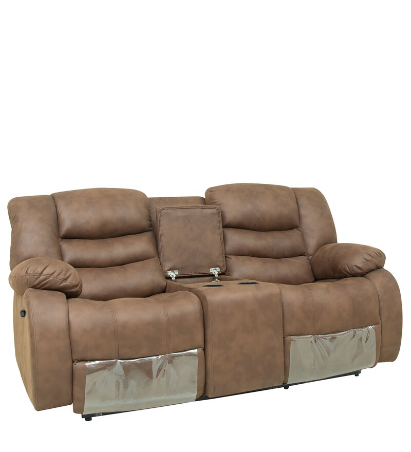 Buy Two Seater Manual Recliner with storage & Cup holder in Brown Color