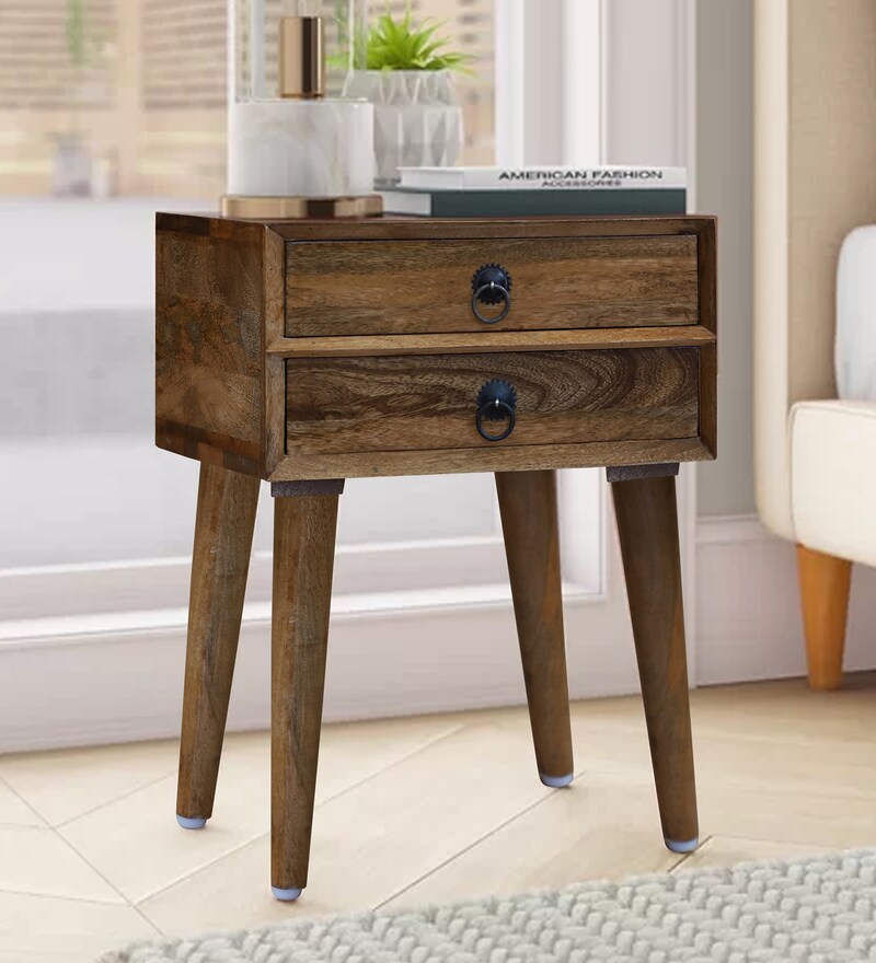 Buy Modern Single Drawer Bedside Table In Walnut Finish By Asanjo